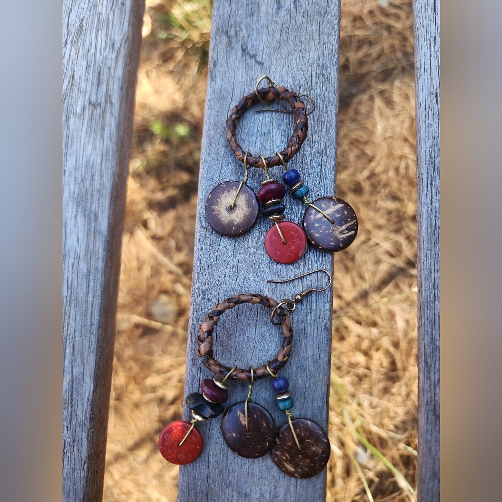 Handcrafted Brown and Red Earrings